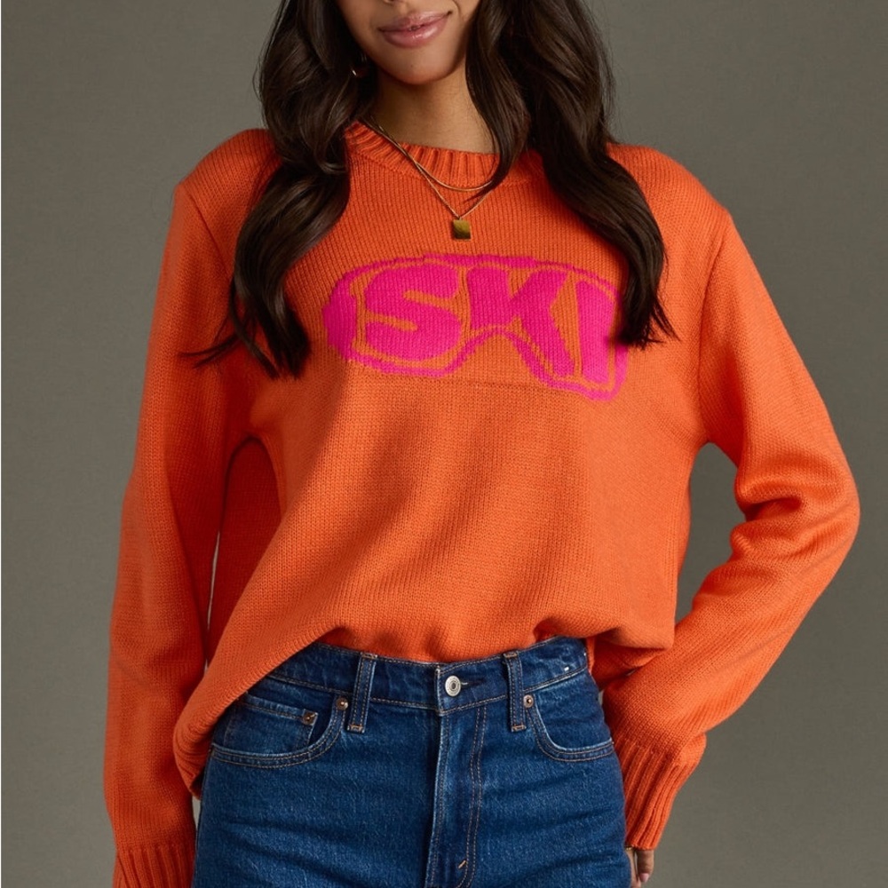 Panache Orange Sweater with Pink Graphic